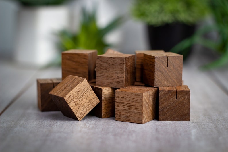 Wood Photo Holder Set of 5 Walnut Cubes, Walnut Stands, Place Card Stand, Portrait Stand, Wedding Place Card Stand, Table Number Stand Oiled (Set of 5)