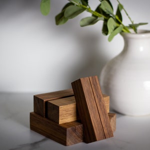 Wood Photo Holder Set of 5 Walnut Cubes, Walnut Stands, Place Card Stand, Portrait Stand, Wedding Place Card Stand, Table Number Stand image 4