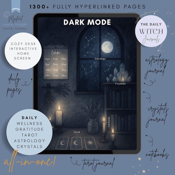 Daily Witch Interactive Journal: Dark Mode Tarot, Moon, Astrology and Crystal Work (Midnight Theme)