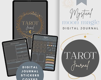 Dark Mode Digitales Tarot Journal: Hyperlinked, PLR Lizenz (GoodNotes, Notability, Printable)