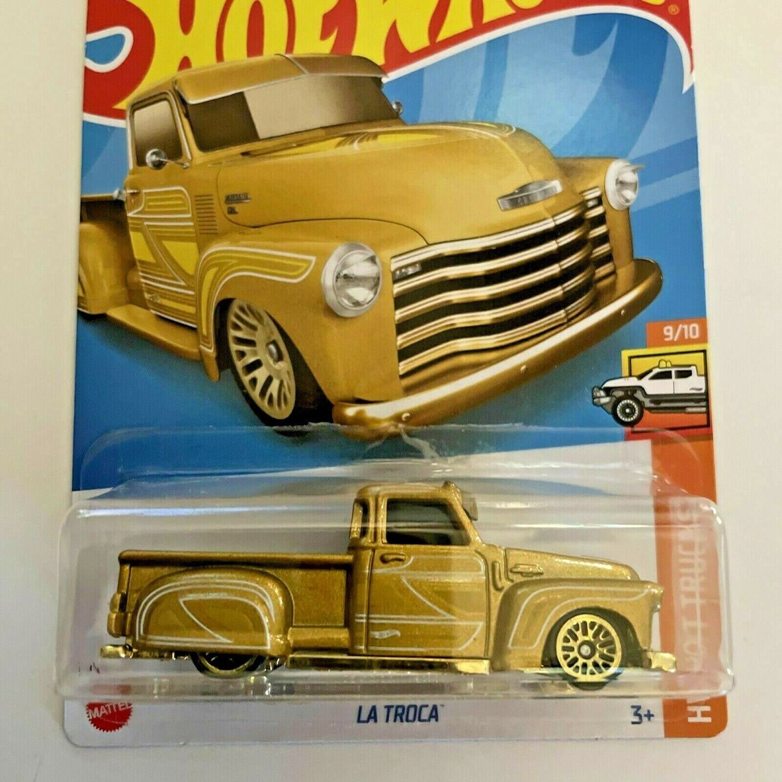 thumbnail interactive-video image 1 of Hot Wheels 10 Pack Hot Wheels La Troca Gold - HW Hot Trucks 9/10 2022 1 of 11