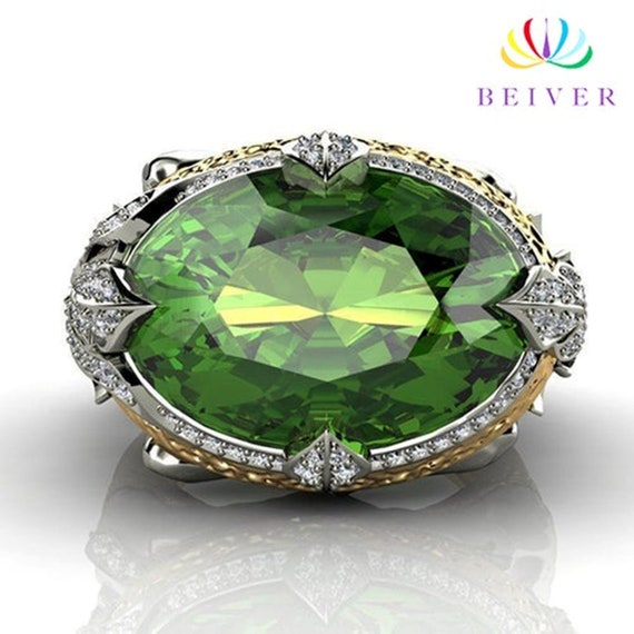 925 Sterling Silver Ring Jewelry Mermaid Green Cry