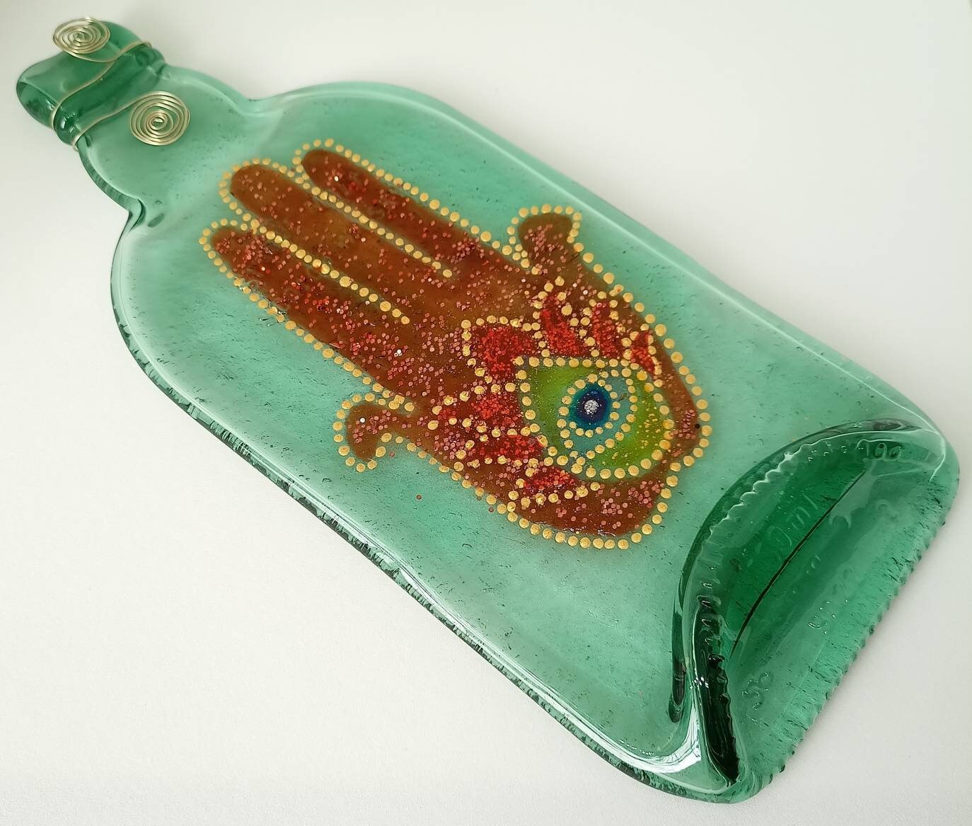 Bouteille Affaissée, Bouteille Peinte à La Main, Décorative en Verre, Art Mandala, Décoration Intéri