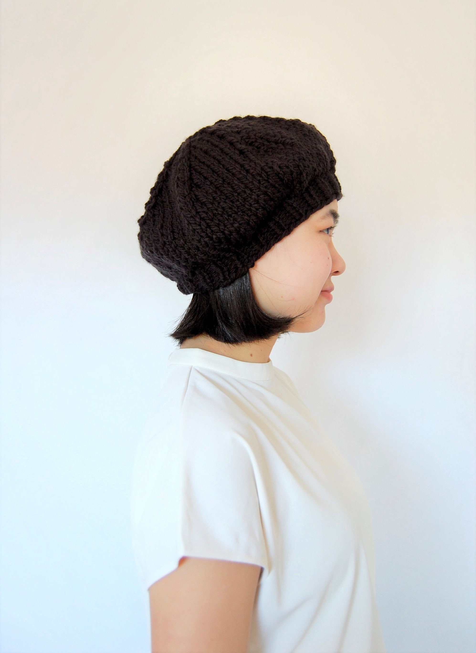 3545 Women\'s Chunky Knit Beret Knit Collage Merci Beaucoup Beret Knitting Hat Pattern main image 2