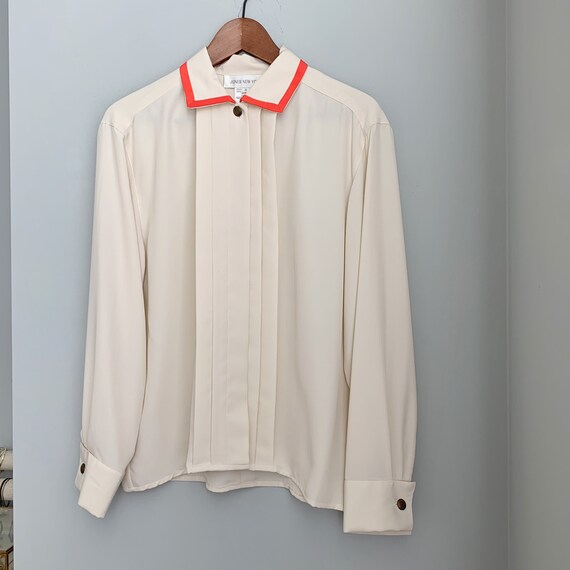 Vintage Jones New York cream pleated blouse - image 1