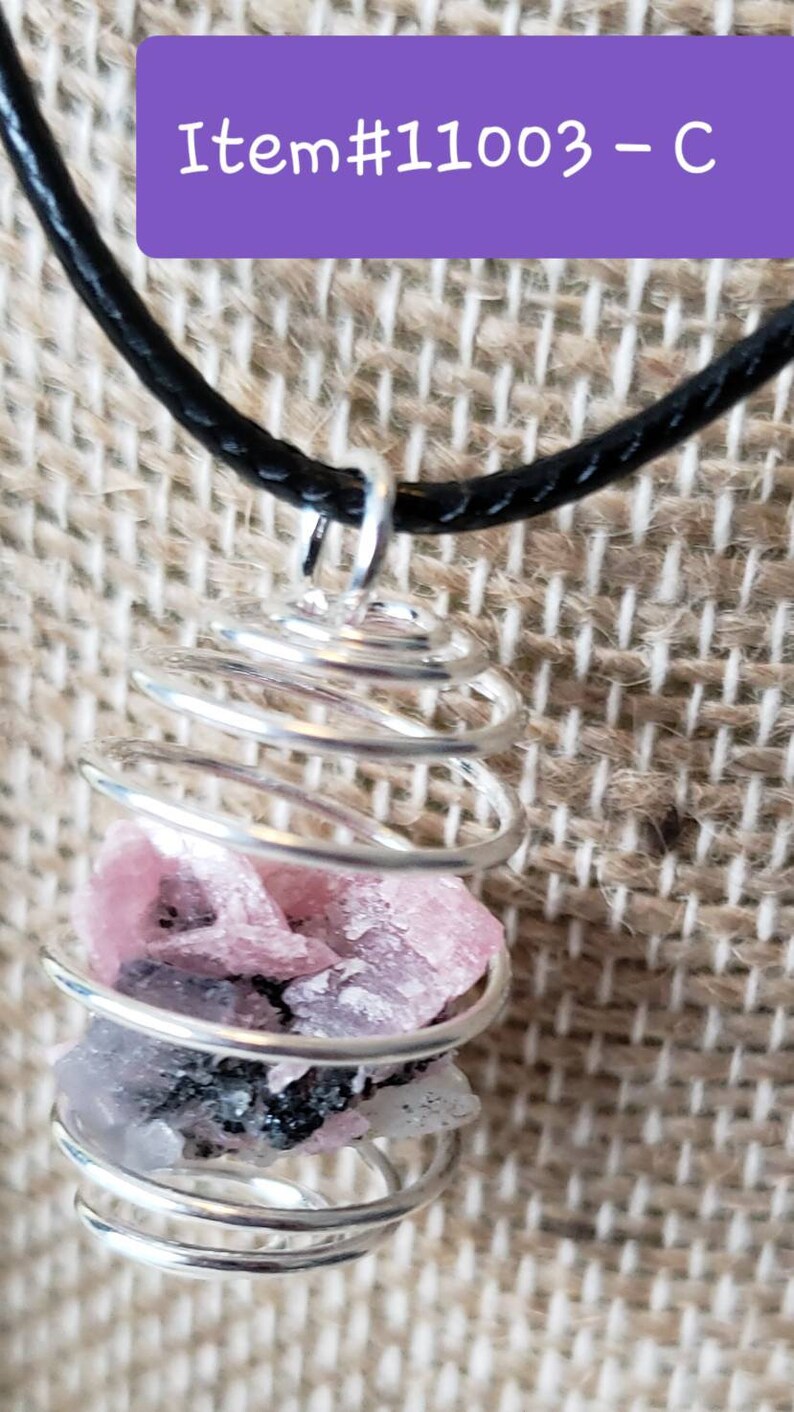 Pink Tourmaline on Quartz in Spiral Cage Pendants
