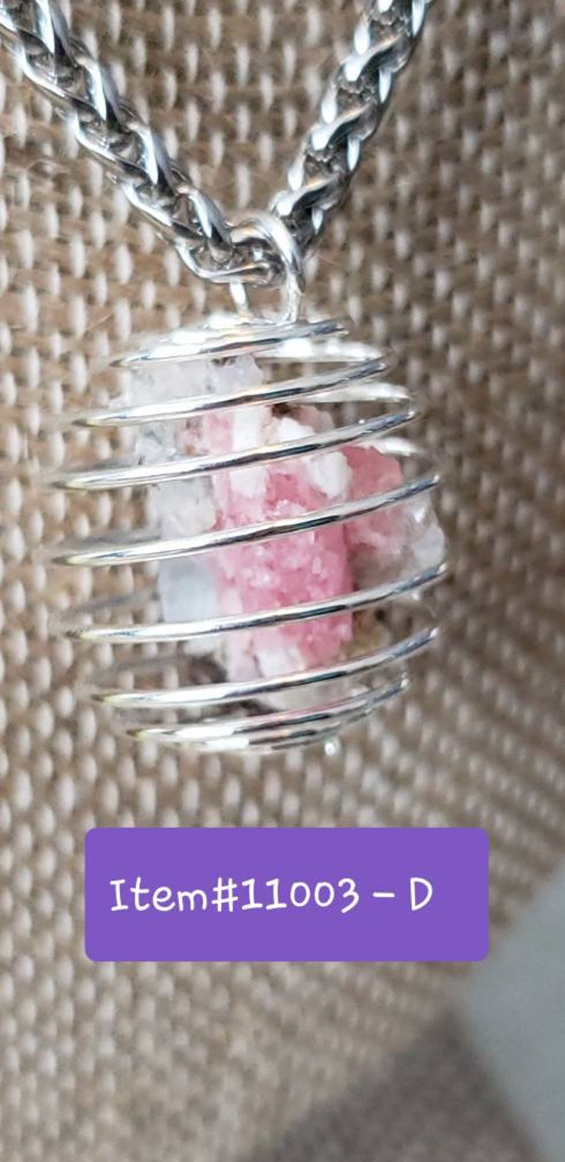 Pink Tourmaline on Quartz in Spiral Cage Pendants