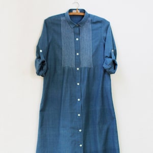 Shirt Dress Blue Handloom With Back Smock and Front Pintucks - Etsy