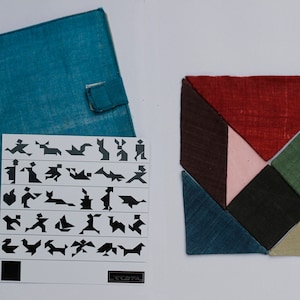 Tangram toys for kids, Handmade geometric educational puzzles, Textured fabric 7 piece game, Jigsaw Montessori toys