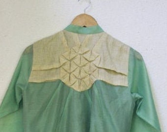 Geometric Textured Back yoke Shirt Blouse, Pleated Women's Shirt blouse, Women's long sleeves top, Woman's summer Chanderi blouse
