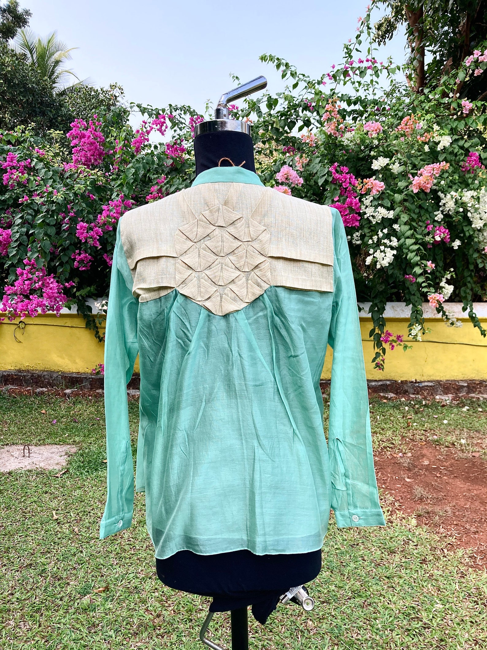 Geometric Textured Back yoke Shirt Blouse Pleated Women's Etsy