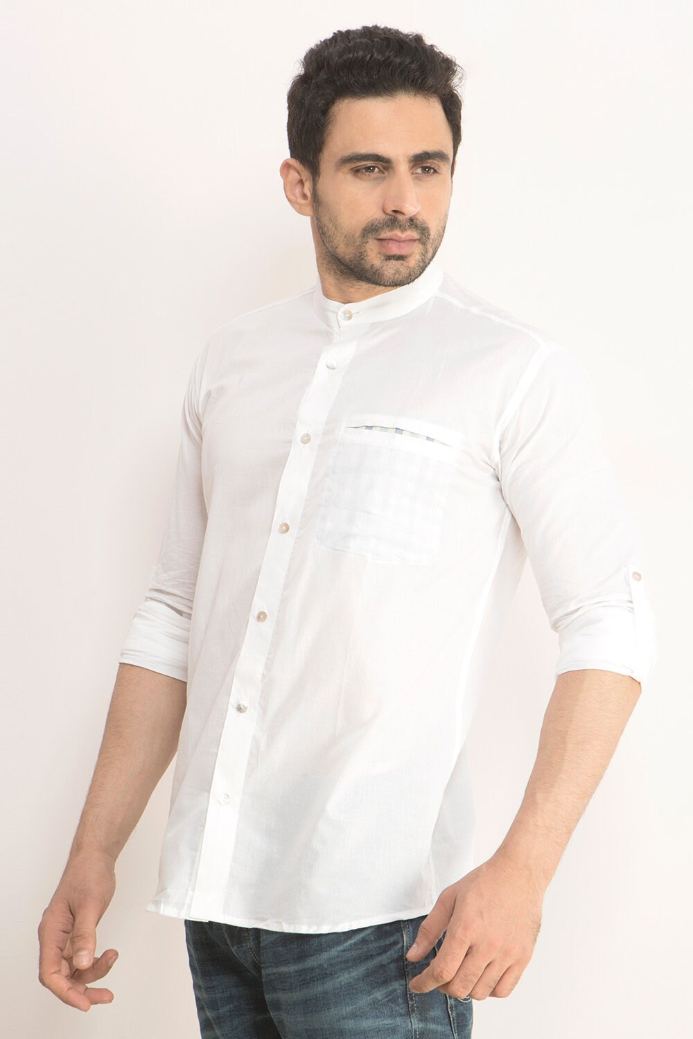 chinese collar dress shirt White Half Sleeve Shirts for Men