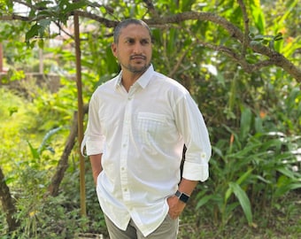 Organic Cotton Men's Shirt, Ikat Pocket with long Sleeves