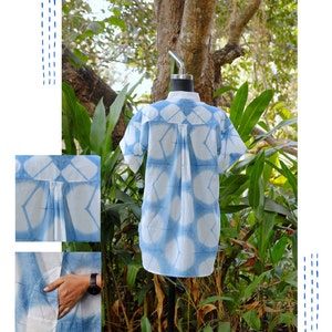 Indigo floral shibori kaftan tunic with pockets, Natural dye loose fit casual kurta image 8