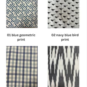 Chinese collar white summer shirt, Foldable long sleeve Organic cotton shirt, printed Cut pocket Ikat, Geometric, Bird, Checks & no yoke. 02 Navy blue bird