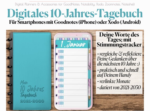 Digitales 10-jahres-tagebuch Kalender 2021 2030 Notieren - Etsy
