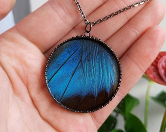 Real butterfly Morpho necklace Stained glass jewelry, Terrarium necklace Round glass necklace, Butterfly wing pendant, Nature lovers gift