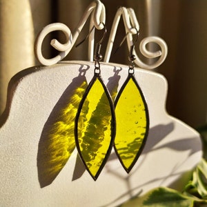 Yellow stained glass earrings Dangle earrings, Statement earrings Bright jewelry, Festival earrings Blazing jewelry, Sun catcher earrings