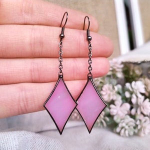 Pink stained glass earrings Soldered jewelry, Sparkle earrings Chain earrings, Festival earrings Dangle earrings, Blazing jewelry Art glass