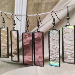Rechthoekige glas-in-loodoorbellen, Suncatcher-oorbellen Bruidsfeestoorbellen, oorbellen voor vrienden Transparante glazen oorbellen, bungeloorbellen