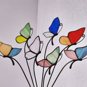 Stained Glass Plant Stake Home Decorbutterfly Suncatcher - Etsy