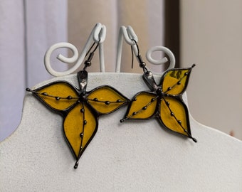 Stained glass leaf earrings Birthday gift, Elegant earrings Yellow leaf jewelry, Dangle earrings Handcrafted earrings, Leaf shaped earrings