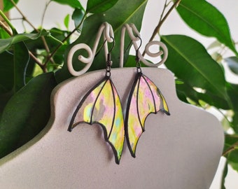 Stained glass transparent earrings Bat wing earrings, Party jewelry Dangle earrings, Soldered earrings Halloween jewelry, Exquisite Earrings