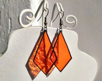 Orange stained glass earrings Dangle earrings, Festival earrings Blazing jewelry, Statement earrings Sun catcher earrings, Christmas gift