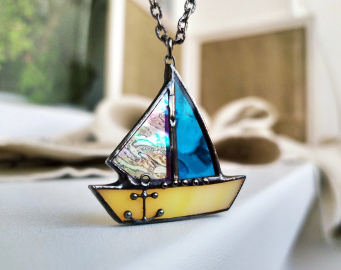 Sailing boat necklace Color block jewelry, Ship necklace Nautical jewelry,Sailing gifts for sailors Boat pendant glass,Maritime jewelry gift