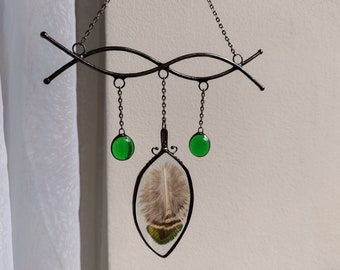 Véritable décoration en vitrail de plumes encadrées, décoration murale en plumes d'art, cadeau pour mère en vitrail, cadeaux pour plumes colorées