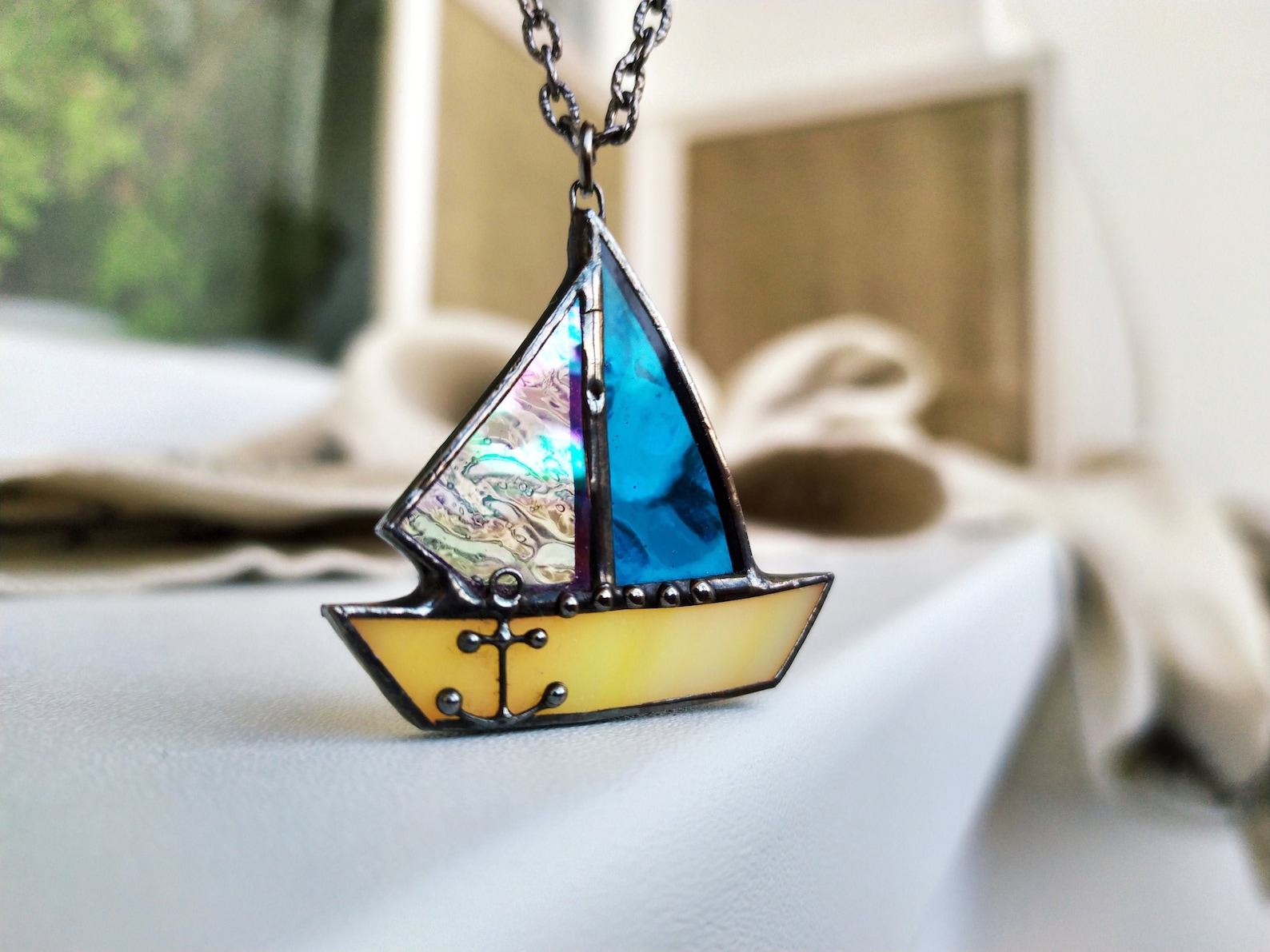 Sailing Boat Necklace Color Block Jewelry Ship Necklace Etsy