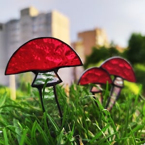 Stained glass mushroom Fly agaric mushroom home decor,Fairy mushroom Garden stake,Pot decor Mom gift Window glass decor,Suncatcher for plant