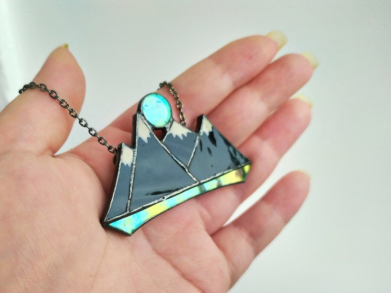 Mountain necklace Stained glass jewelry Mountain range pendant,Travel jewellery Hiking necklace Mountain jewelry Gift for mountain lovers