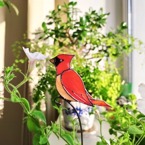 Cardinal plant stake Stained glass cardinal, Bird suncatcher for window Home house decor, Memorial gift Red bird decor, Garden ornaments