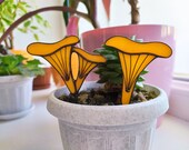 Stained glass plant stake Chanterelle mushrooms, Garden suncatcher mushroom, Fairy Garden Stakes for flower pot decorations, Mushroom yard