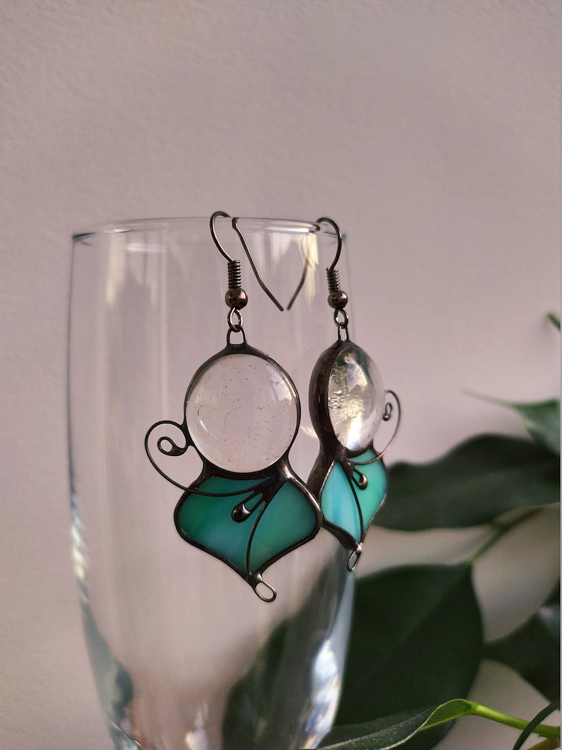 Stained glass mint color earrings Boho earrings Statement Etsy
