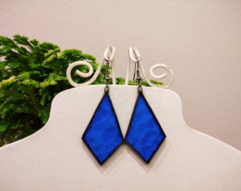 Stained glass earrings Emerald blue jewelry, Sun catcher earrings gift Soldered jewelry Statement earrings,Festival earrings