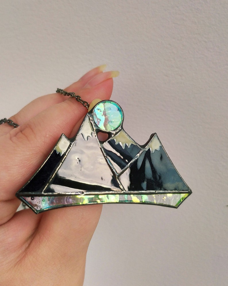 Mountain necklace Stained glass jewelry Mountain range pendant,Travel jewellery Hiking necklace Mountain jewelry Gift for mountain lovers