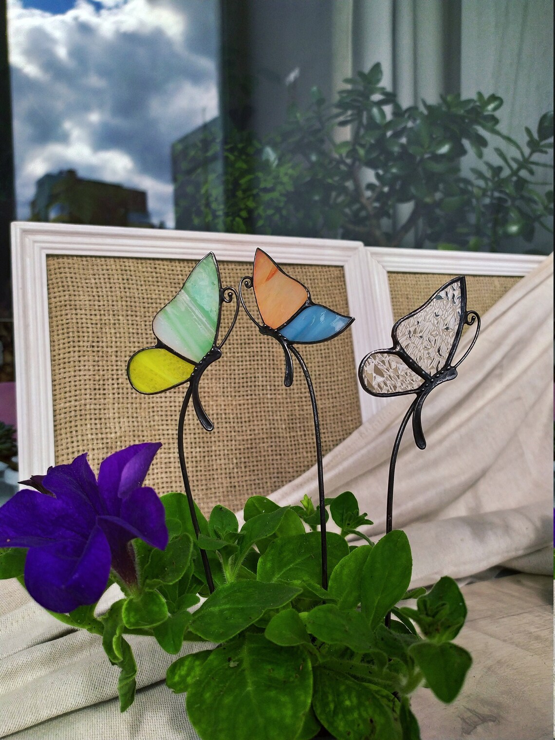 Stained glass plant stake Home decorButterfly suncatcher Etsy