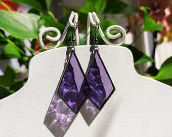 Purple stained glass earrings, Sun catcher earrings Violet glass jewelry, Romantic earrings Christmas gift, Festival earrings