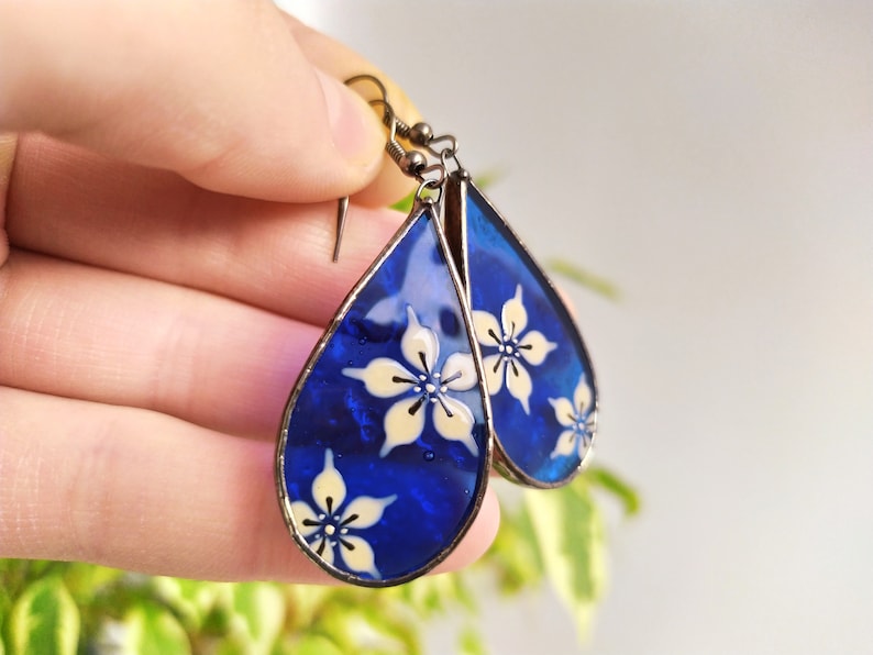 Stained Glass Earrings Hand Painted Earrings Modern Jewelry Etsy