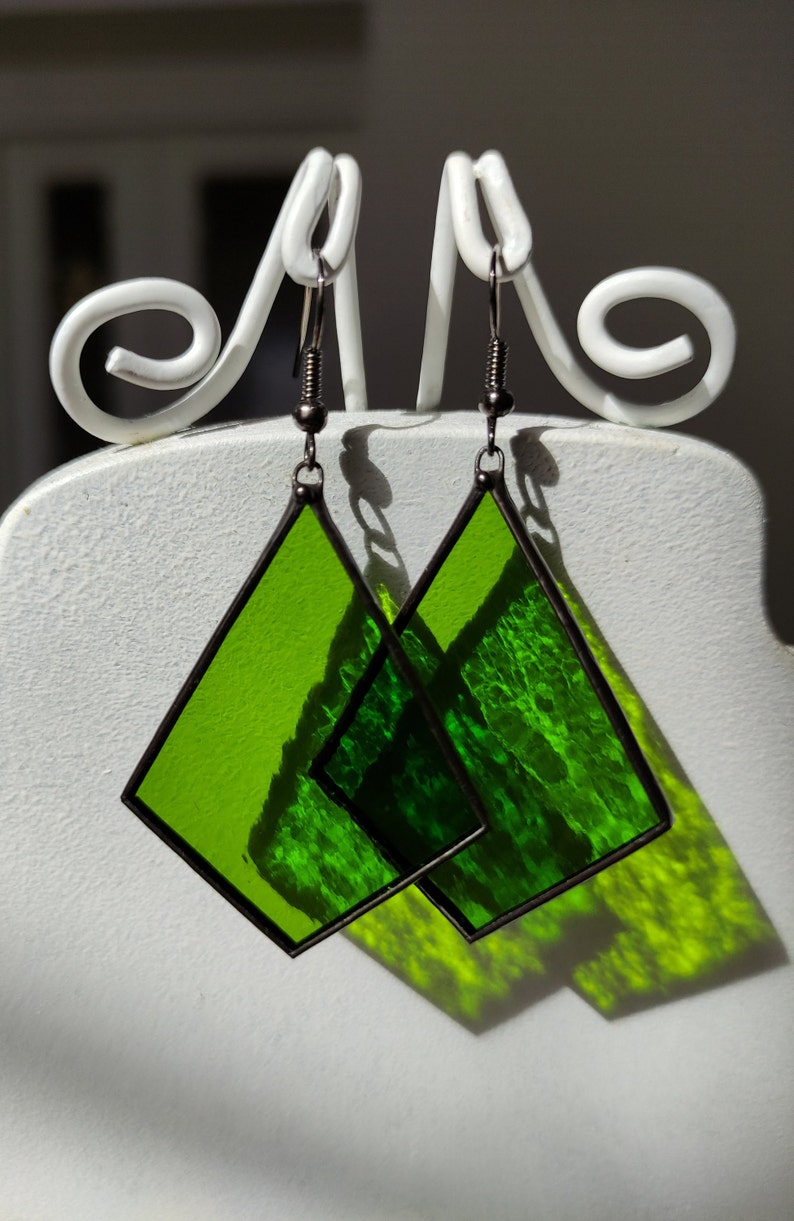 Stained glass green earrings Sun catcher earrings, Statement earrings, Bright soldered jewelry Birthday gift, Boho earrings Christmas gift image 10