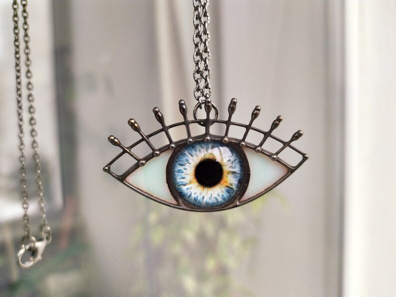 Stained glass eye necklace Good look jewelry Grey eye jewelry Gothic eye jewelry Party pendant Witchcraft jewelry Beloved necklace