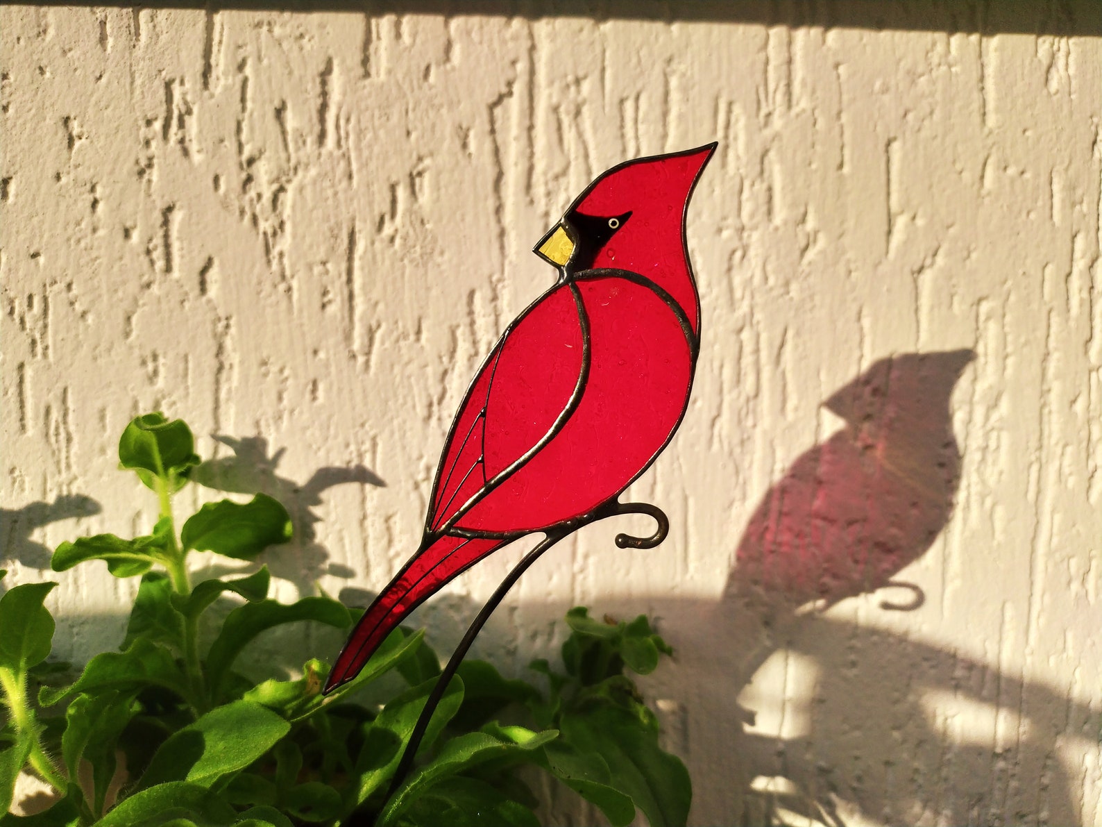 Stained Glass Red Cardinal Plant Stake Flower Pot Decor Etsy
