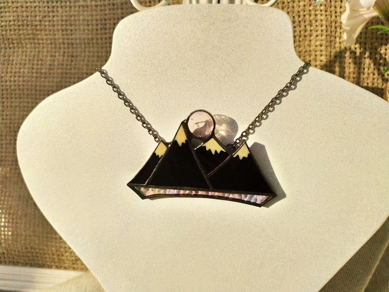 Mountain necklace Stained glass jewelry Mountain range pendant,Travel jewellery Hiking necklace Mountain jewelry Gift for mountain lovers