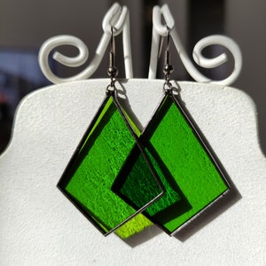 Stained glass green earrings Sun catcher earrings, Statement earrings, Bright soldered jewelry Birthday gift, Boho earrings Christmas gift image 3