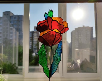 Glasmalerei-Mohnblume, Geschenk für Liebhaberblumen, Pflanzenanteil