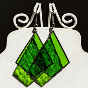 Stained glass green earrings Sun catcher earrings, Statement earrings, Bright soldered jewelry Birthday gift, Boho earrings Christmas gift image 2