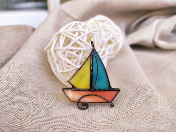 Sailing Boat Pin Nautical Brooch Color Block Jewelry ship Jewelry Sailing Boat Glass bright Brooch Stain Glass maritime Jewelry Gift Art Pin Etsy