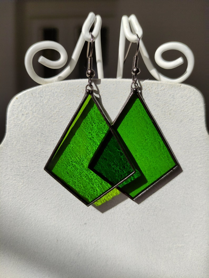 Stained glass green earrings Sun catcher earrings, Statement earrings, Bright soldered jewelry Birthday gift, Boho earrings Christmas gift image 8